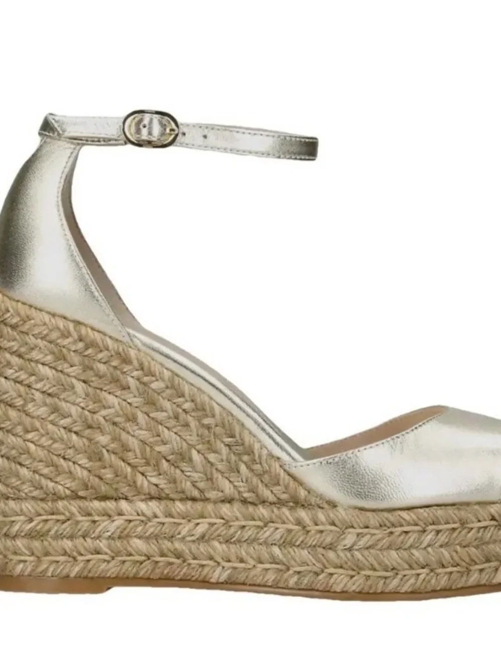 Stuart Weitzman Nudistcurve Metallic Gold Espadrille Wedge Sandals w/Ankle Strap - Picture 4 of 16